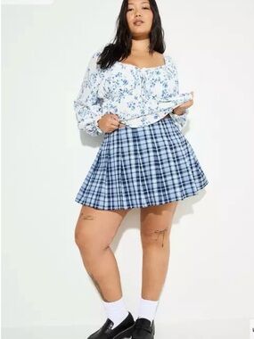 NWOT Lovesick Blue Plaid Circle Skater Skirt